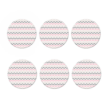 Pink White And Grey Chevron Print Coaster Set