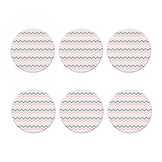 Pink White And Grey Chevron Print Coaster Set