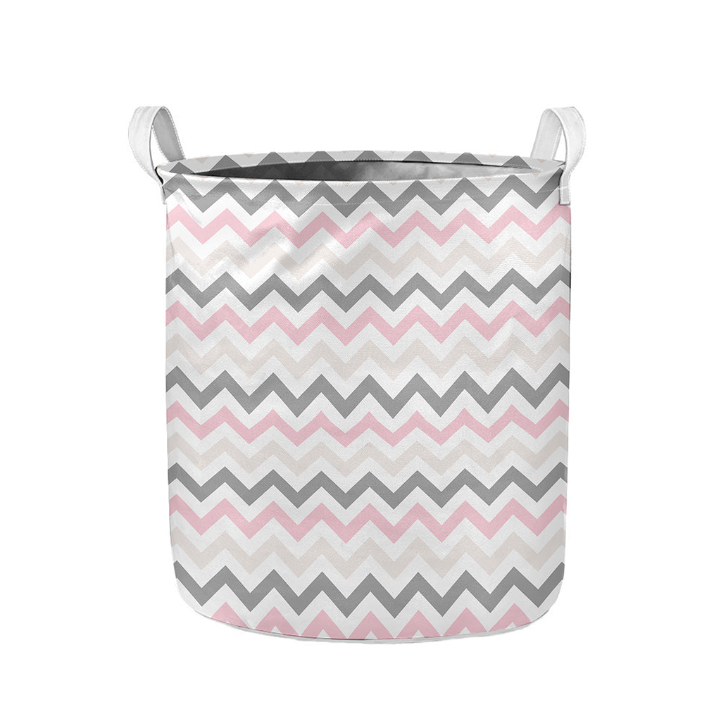 Pink White And Grey Chevron Print Collapsible Laundry Basket
