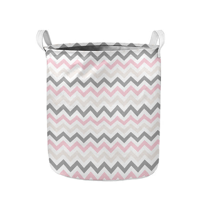 Pink White And Grey Chevron Print Collapsible Laundry Basket