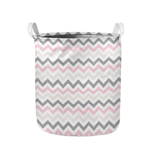 Pink White And Grey Chevron Print Collapsible Laundry Basket