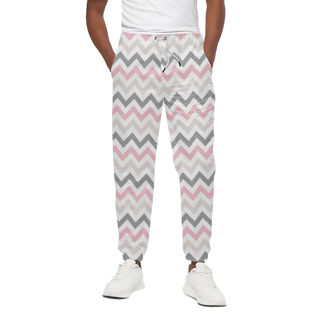 Pink White And Grey Chevron Print Cotton Pants