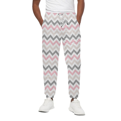 Pink White And Grey Chevron Print Cotton Pants