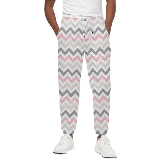 Pink White And Grey Chevron Print Cotton Pants