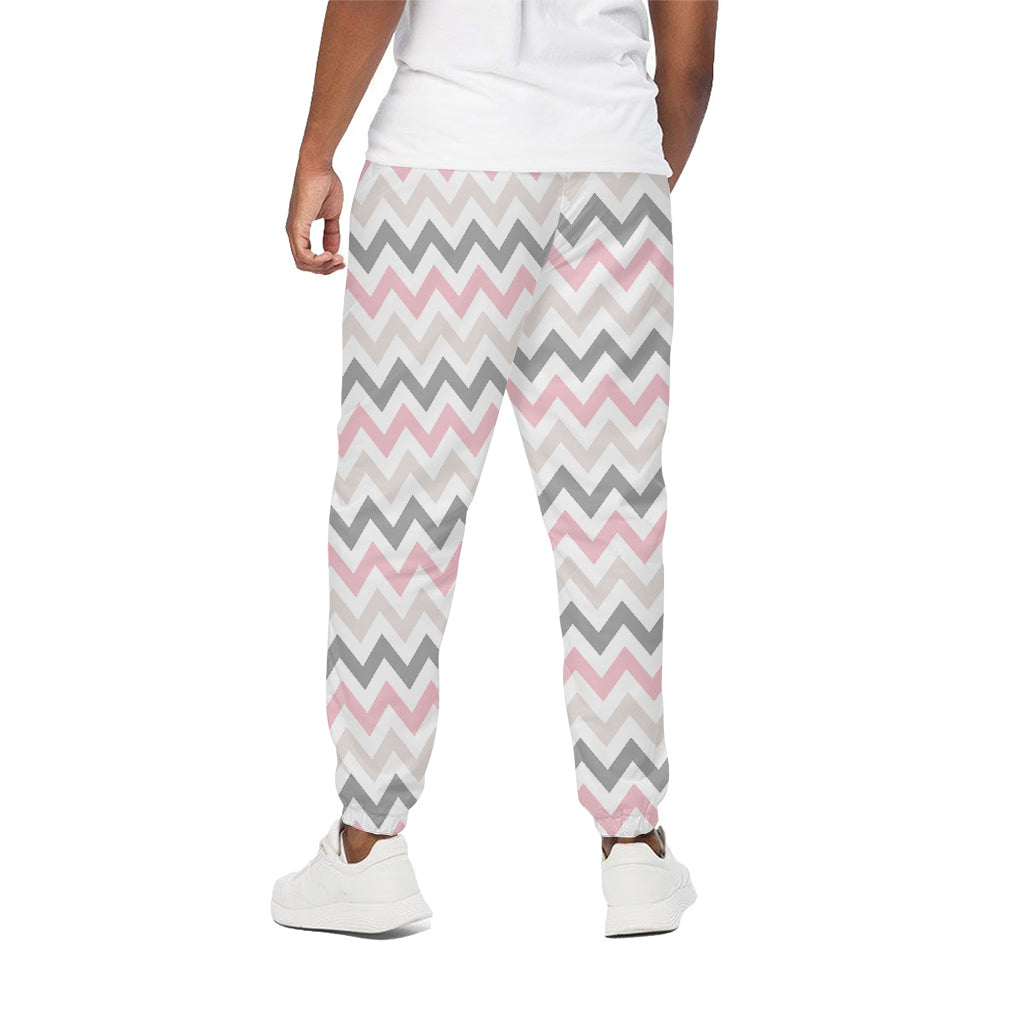 Pink White And Grey Chevron Print Cotton Pants