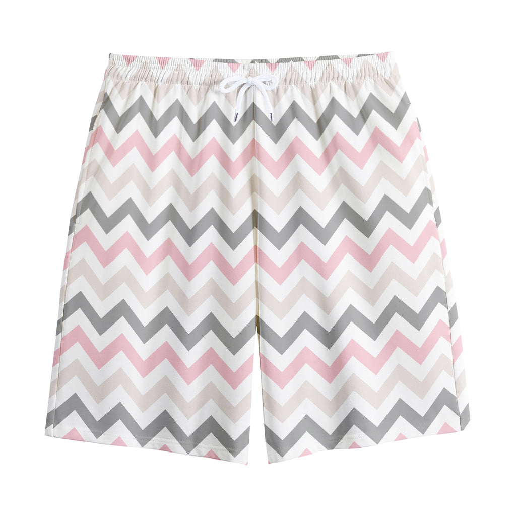 Pink White And Grey Chevron Print Cotton Shorts
