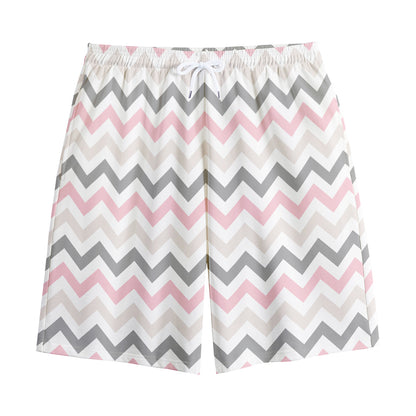 Pink White And Grey Chevron Print Cotton Shorts