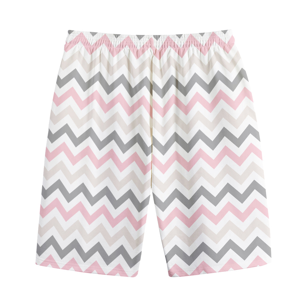 Pink White And Grey Chevron Print Cotton Shorts
