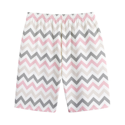 Pink White And Grey Chevron Print Cotton Shorts