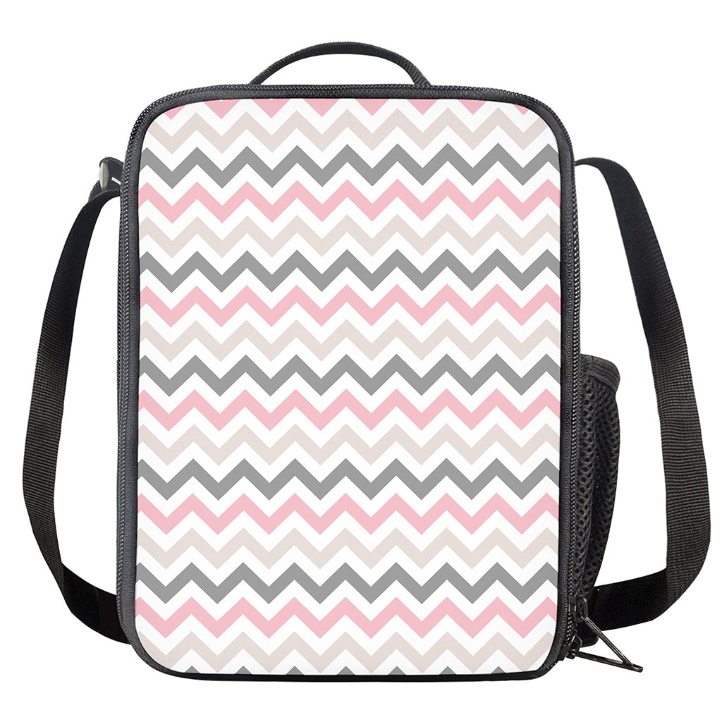 Pink White And Grey Chevron Print Crossbody Lunch Bag