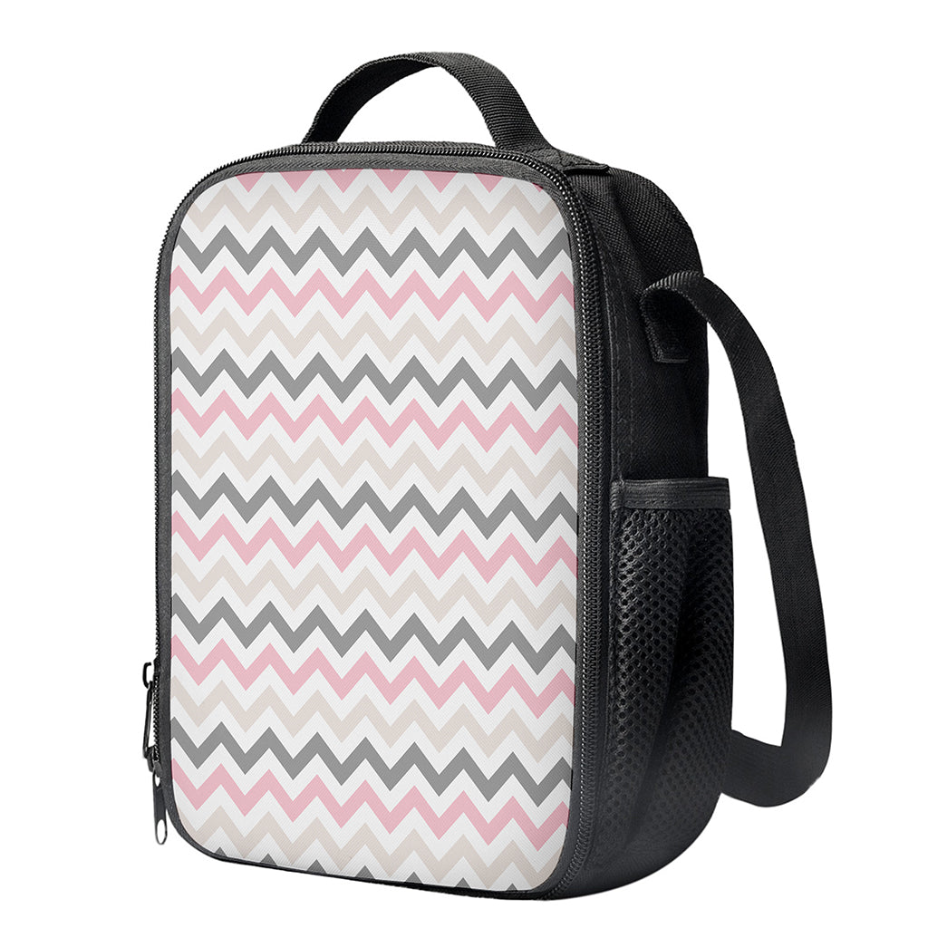 Pink White And Grey Chevron Print Crossbody Lunch Bag