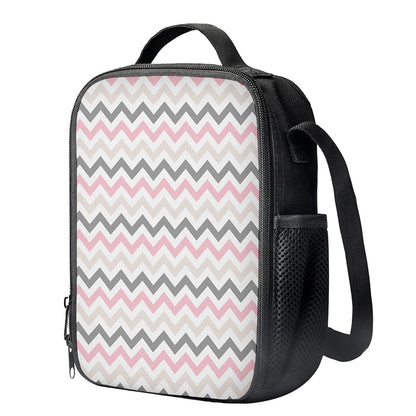Pink White And Grey Chevron Print Crossbody Lunch Bag