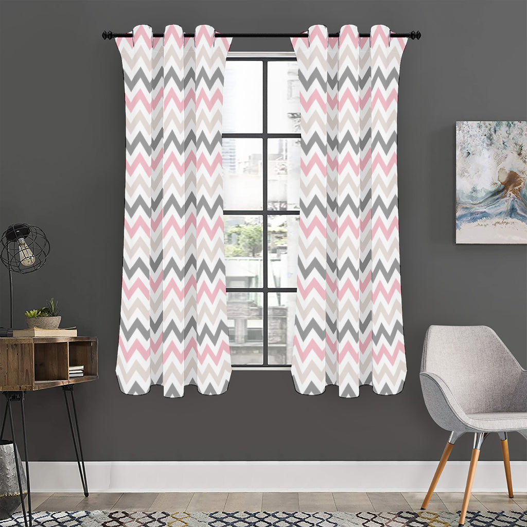 Pink White And Grey Chevron Print Curtain