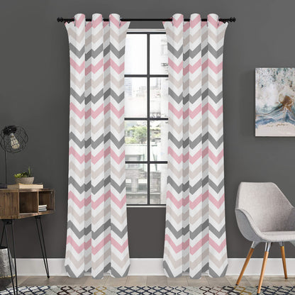Pink White And Grey Chevron Print Curtain