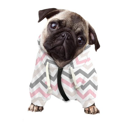 Pink White And Grey Chevron Print Dog Zip Up Hoodie