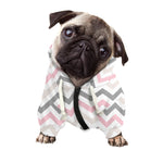 Pink White And Grey Chevron Print Dog Zip Up Hoodie