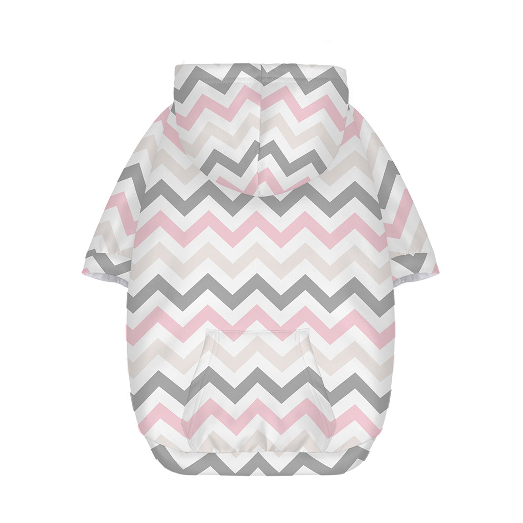 Pink White And Grey Chevron Print Dog Zip Up Hoodie
