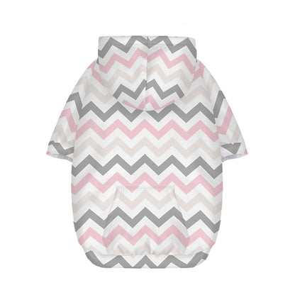 Pink White And Grey Chevron Print Dog Zip Up Hoodie
