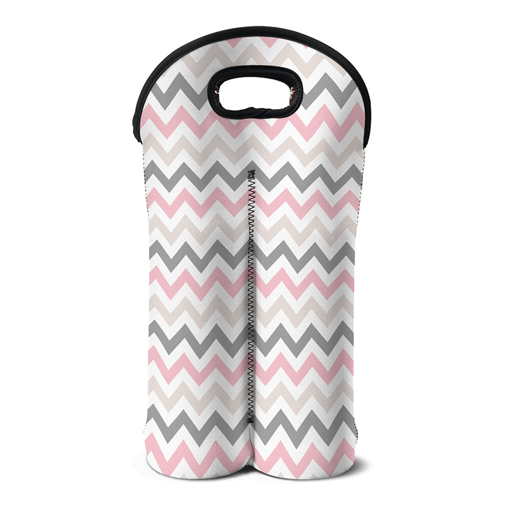 Pink White And Grey Chevron Print Double Neoprene Wine Tote