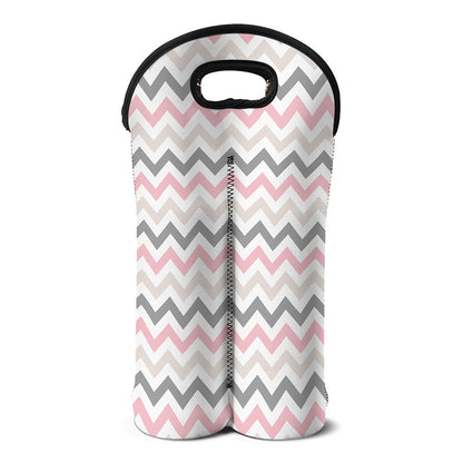 Pink White And Grey Chevron Print Double Neoprene Wine Tote