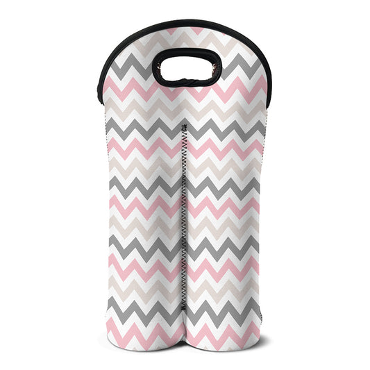 Pink White And Grey Chevron Print Double Neoprene Wine Tote