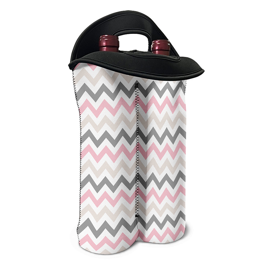 Pink White And Grey Chevron Print Double Neoprene Wine Tote