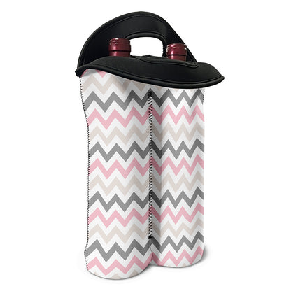Pink White And Grey Chevron Print Double Neoprene Wine Tote