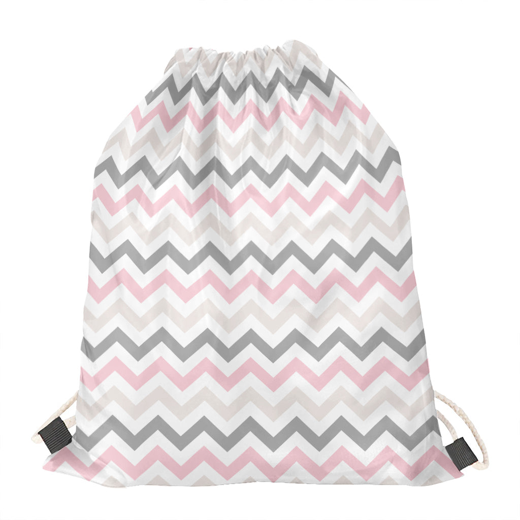 Pink White And Grey Chevron Print Drawstring Bag