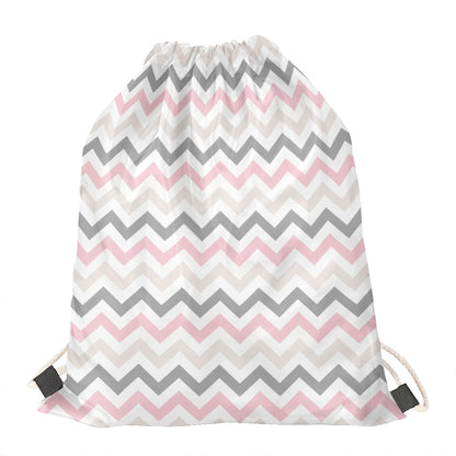 Pink White And Grey Chevron Print Drawstring Bag