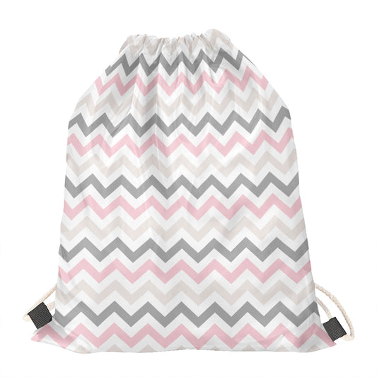 Pink White And Grey Chevron Print Drawstring Bag
