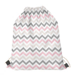 Pink White And Grey Chevron Print Drawstring Bag