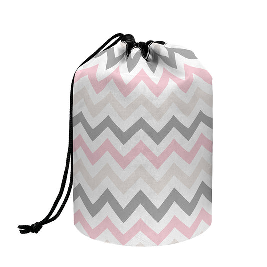 Pink White And Grey Chevron Print Drawstring Makeup Bag
