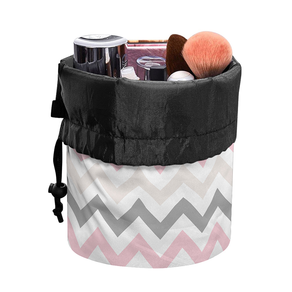 Pink White And Grey Chevron Print Drawstring Makeup Bag