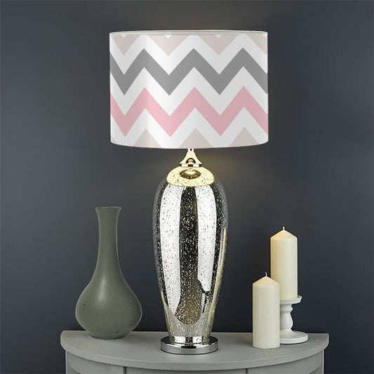 Pink White And Grey Chevron Print Drum Lamp Shade
