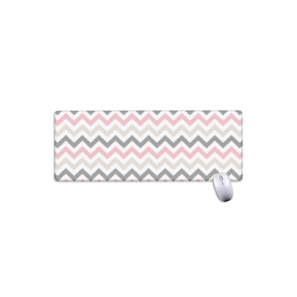 Pink White And Grey Chevron Print Extended Mouse Pad