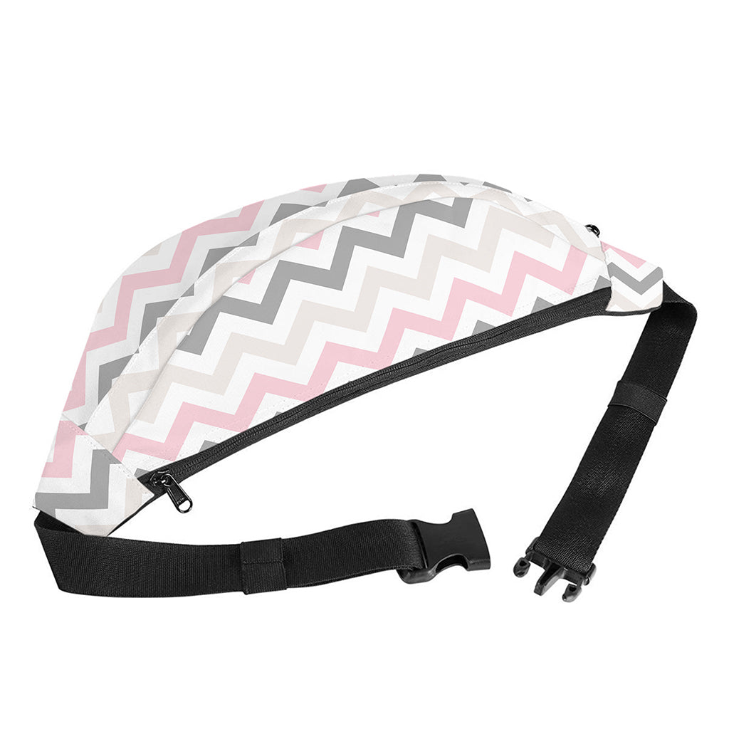 Pink White And Grey Chevron Print Fanny Pack