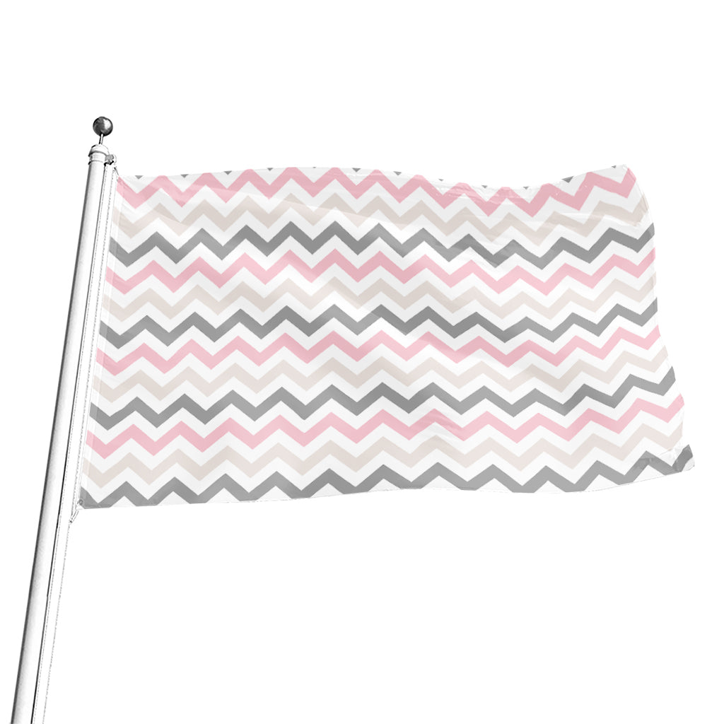 Pink White And Grey Chevron Print Flag