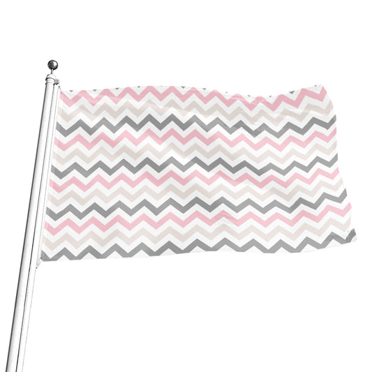 Pink White And Grey Chevron Print Flag