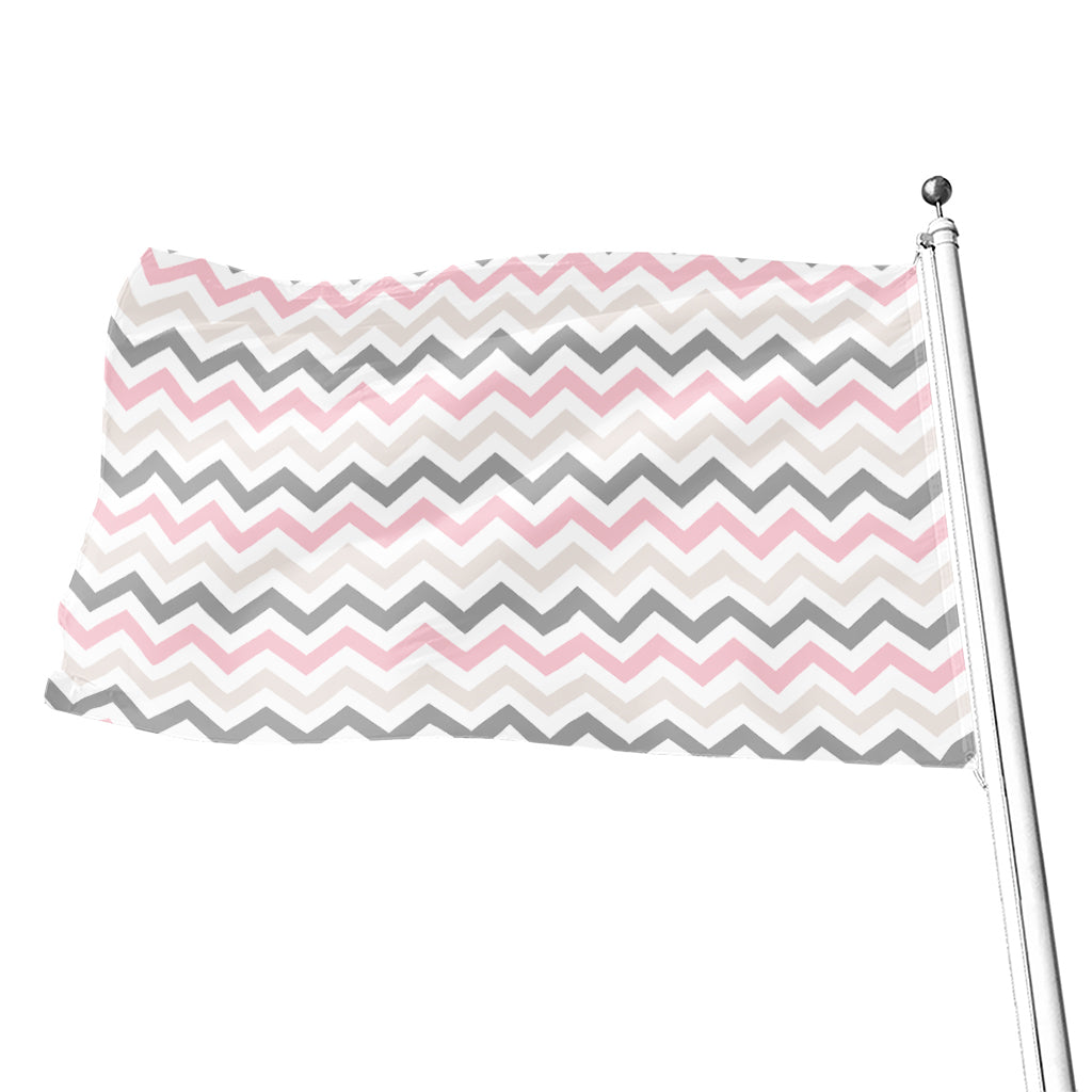 Pink White And Grey Chevron Print Flag
