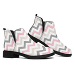 Pink White And Grey Chevron Print Flat Ankle Boots