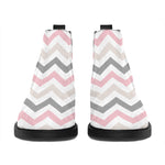 Pink White And Grey Chevron Print Flat Ankle Boots