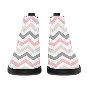 Pink White And Grey Chevron Print Flat Ankle Boots