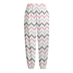Pink White And Grey Chevron Print Fleece Lined Knit Pants