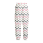Pink White And Grey Chevron Print Fleece Lined Knit Pants