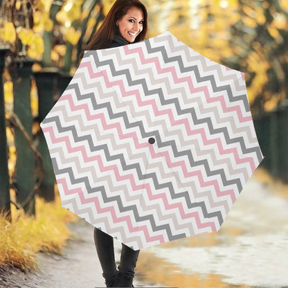 Pink White And Grey Chevron Print Foldable Umbrella