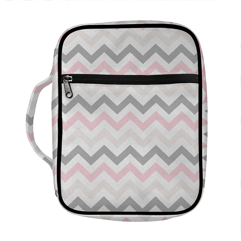 Pink White And Grey Chevron Print Front Pocket Bible Bag