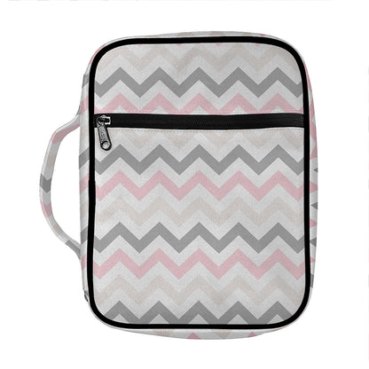 Pink White And Grey Chevron Print Front Pocket Bible Bag