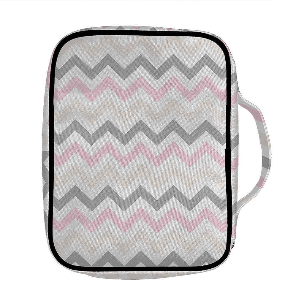 Pink White And Grey Chevron Print Front Pocket Bible Bag