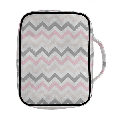 Pink White And Grey Chevron Print Front Pocket Bible Bag