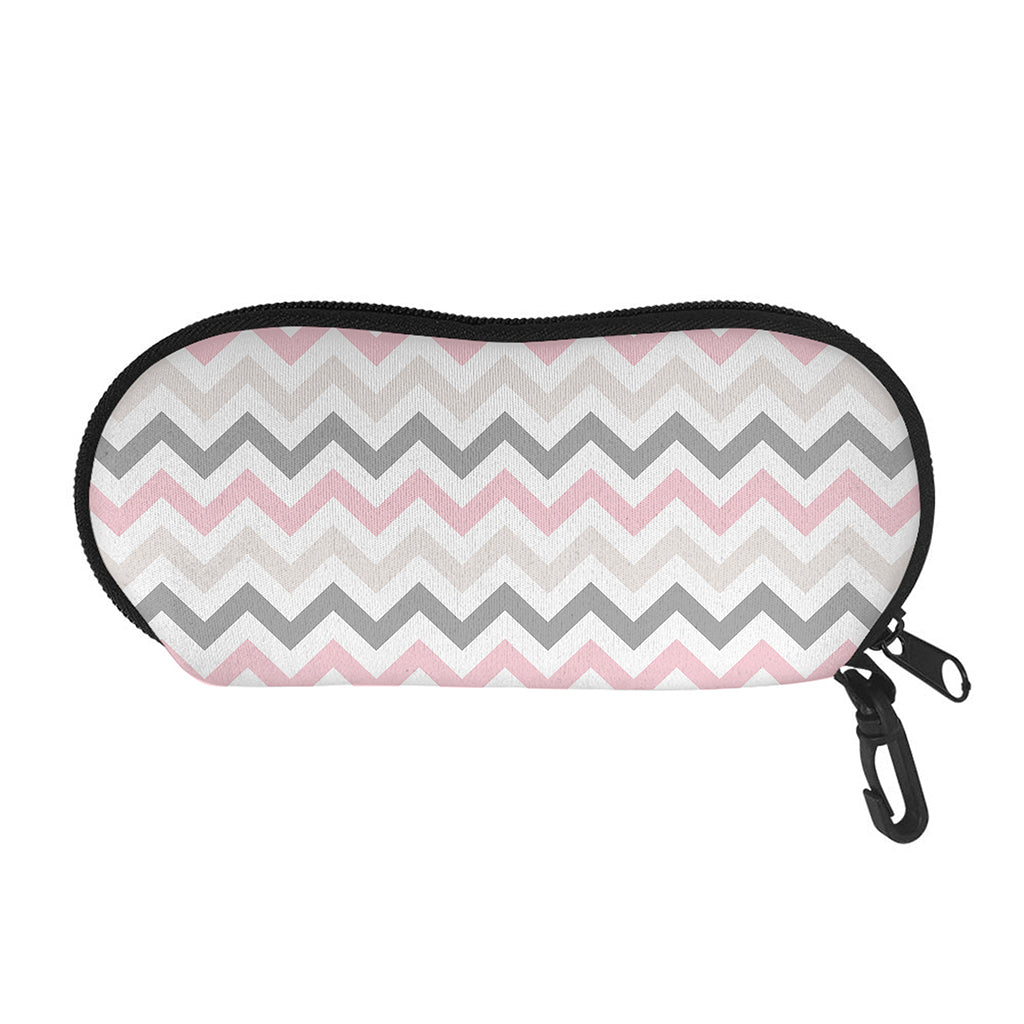 Pink White And Grey Chevron Print Glasses Case